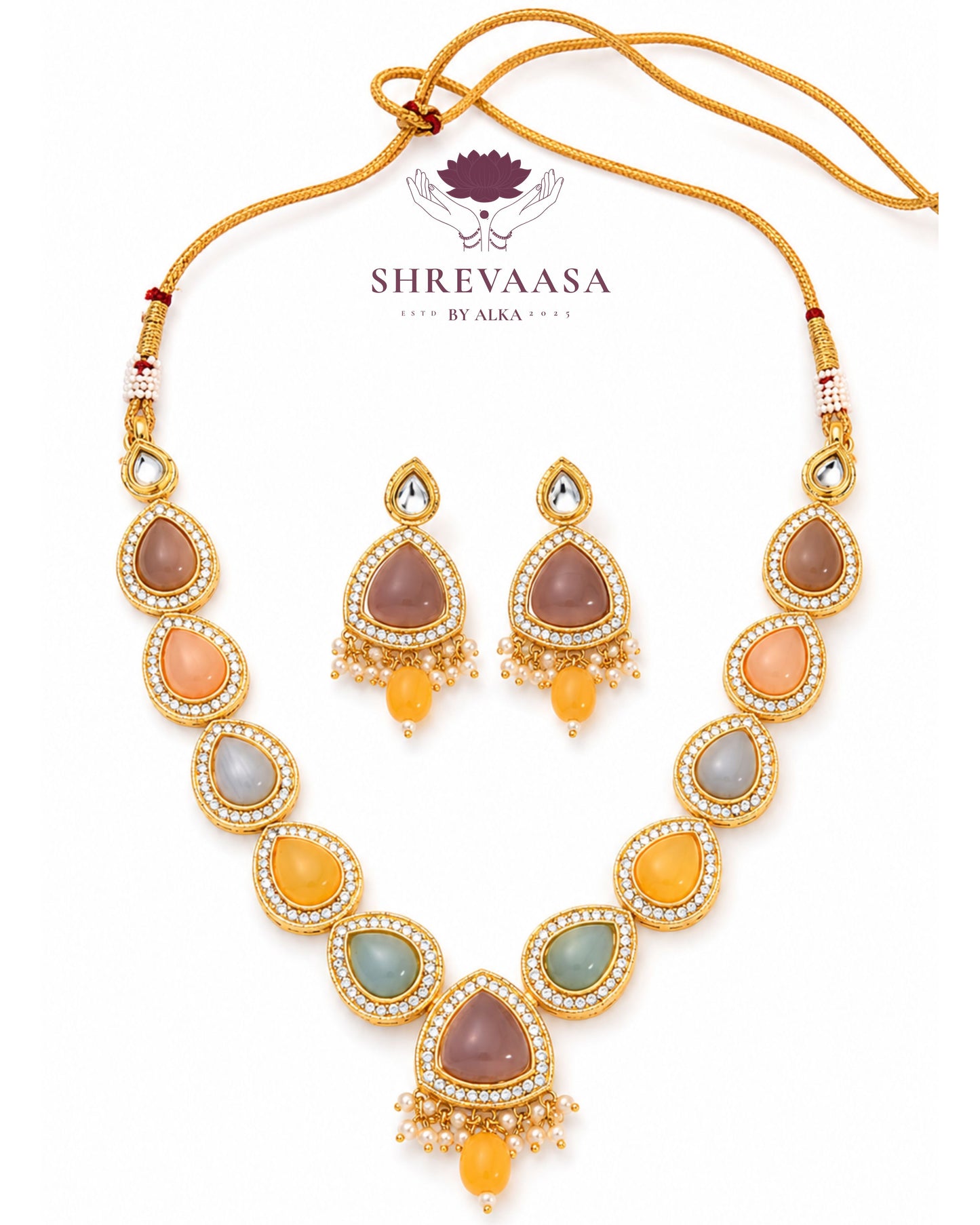 Multi-Stone Polki Statement Necklace Set for Rent