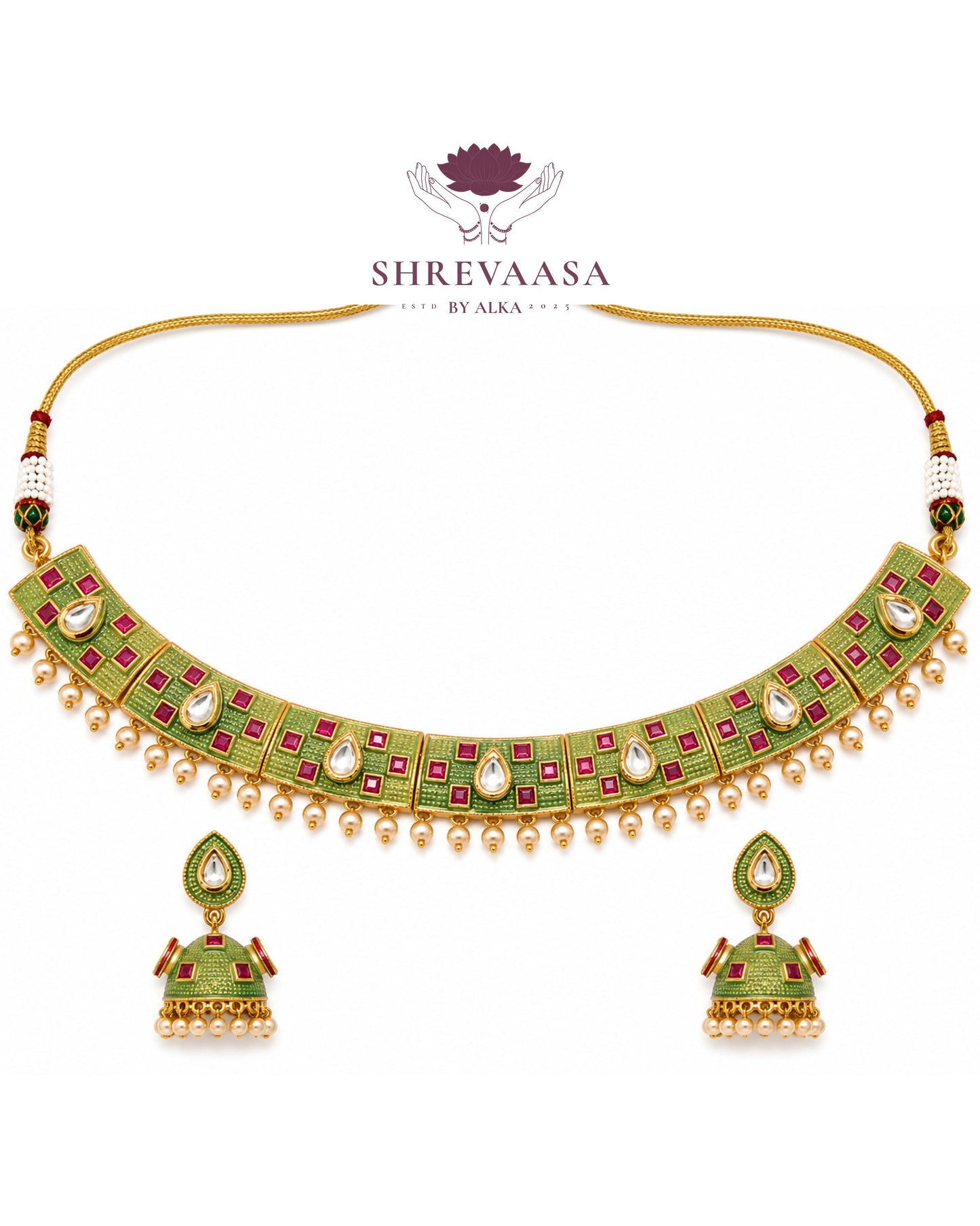 Mint & Magenta Pearl Necklace Set for Rent