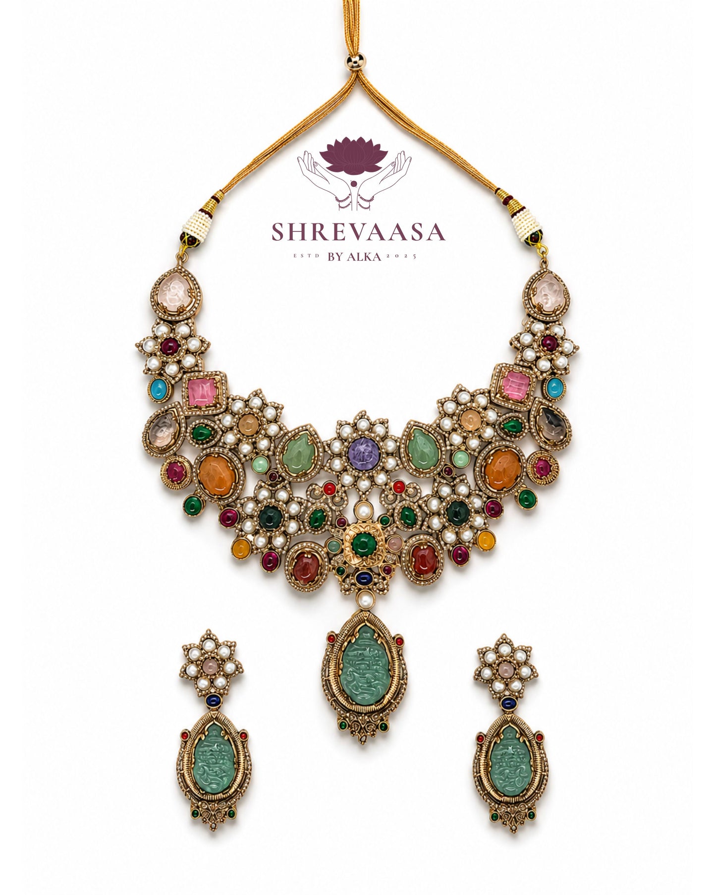 Elegant Monalisa Stone Necklace Set for Rent
