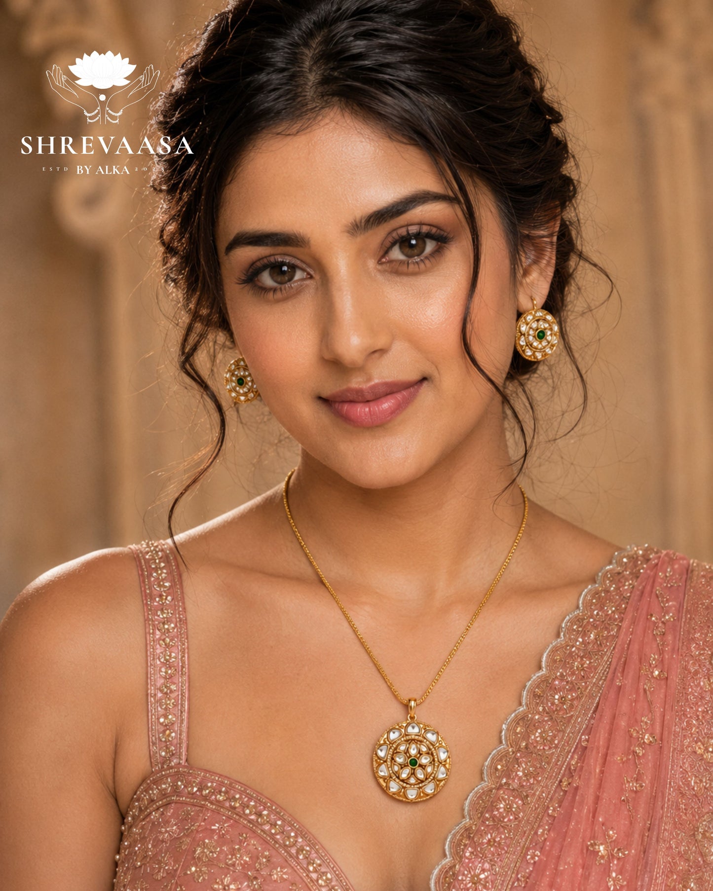 Royal Kundan Pendant Necklace Set for Rent