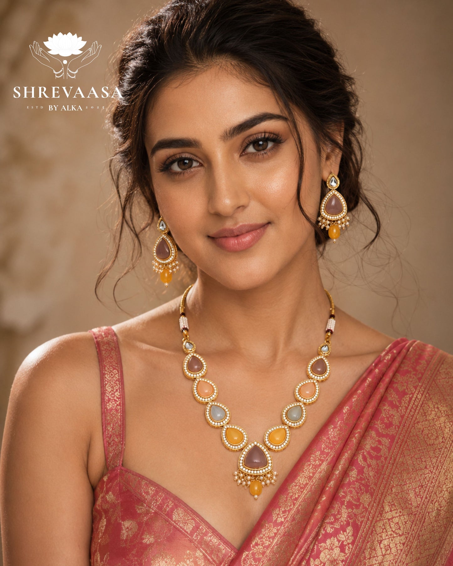 Multi-Stone Polki Statement Necklace Set for Rent