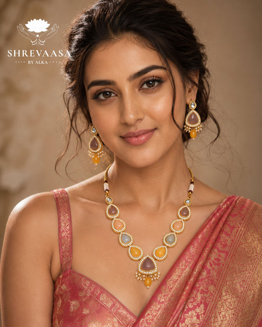 Multi-Stone Polki Statement Necklace Set for Rent