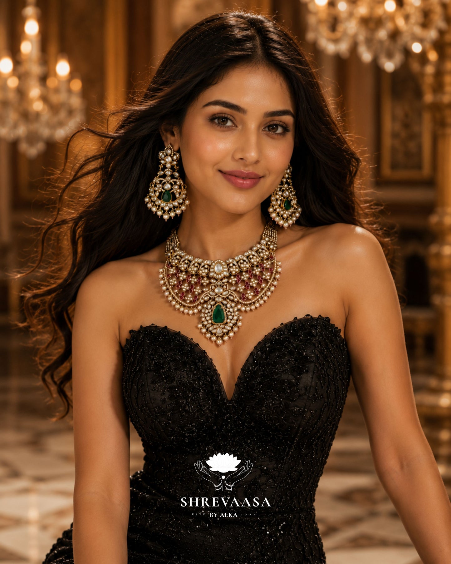 Royal Polki Ruby & Emerald Bridal Jewellery Set for Rent