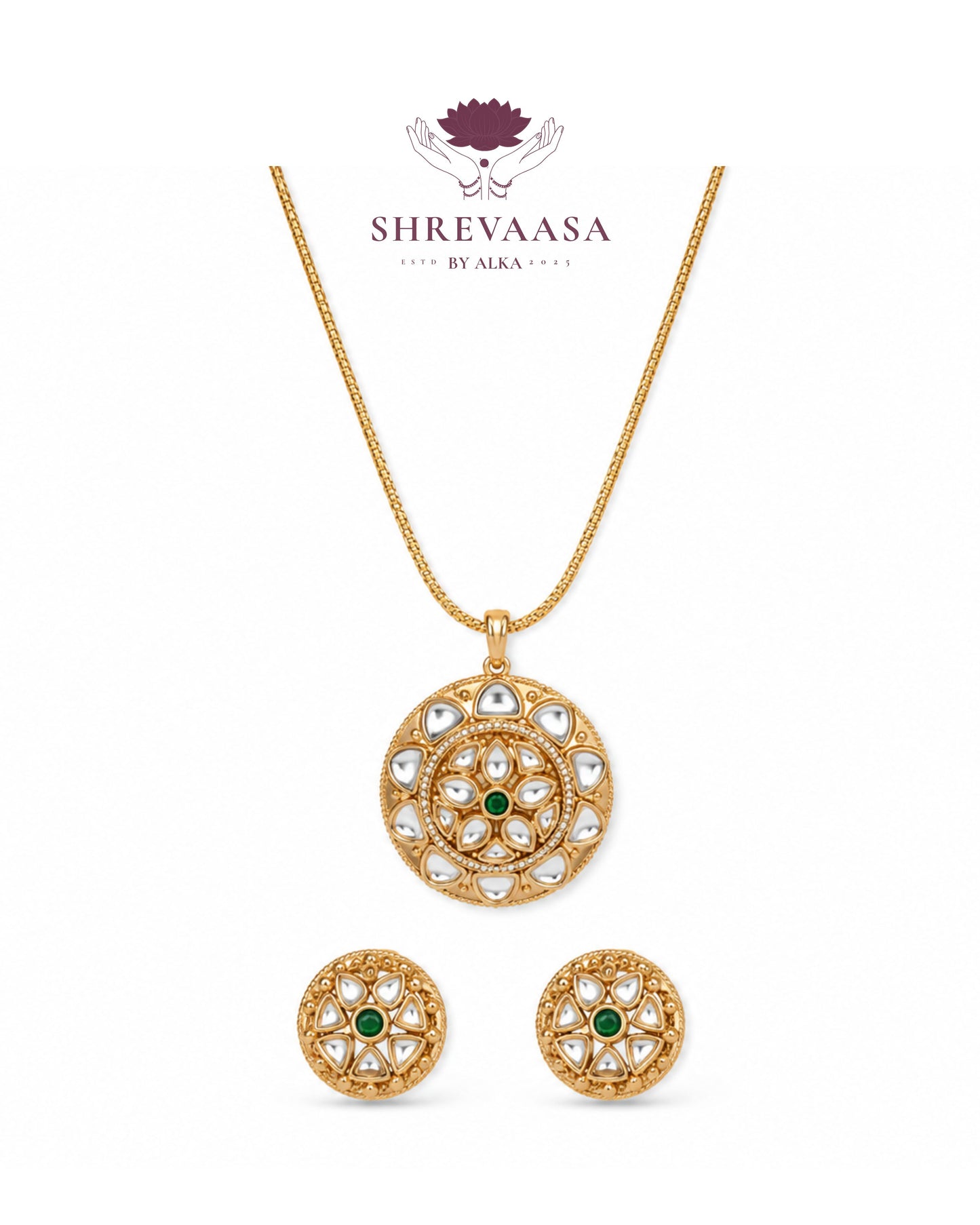 Royal Kundan Pendant Necklace Set for Rent