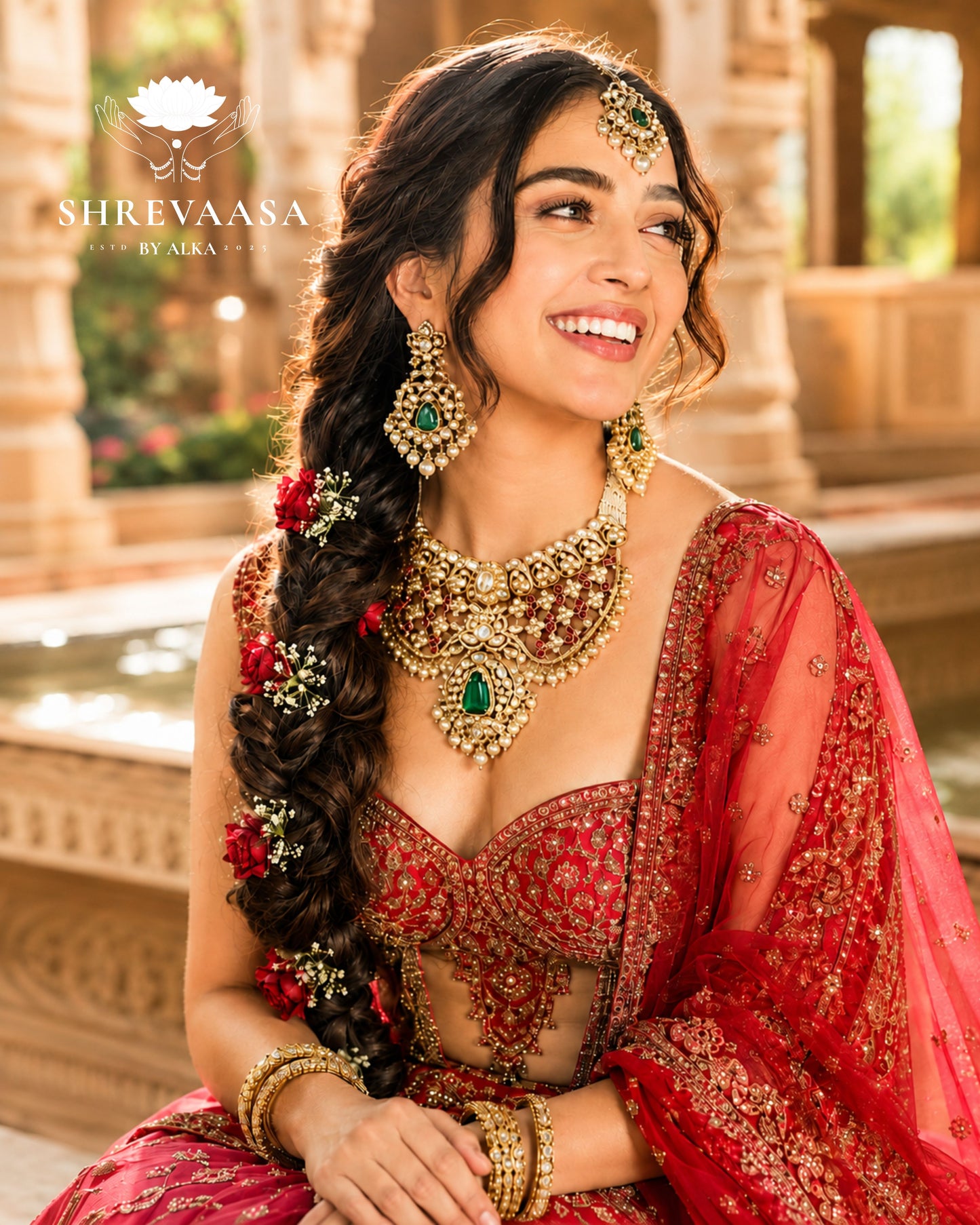 Royal Polki Ruby & Emerald Bridal Jewellery Set for Rent